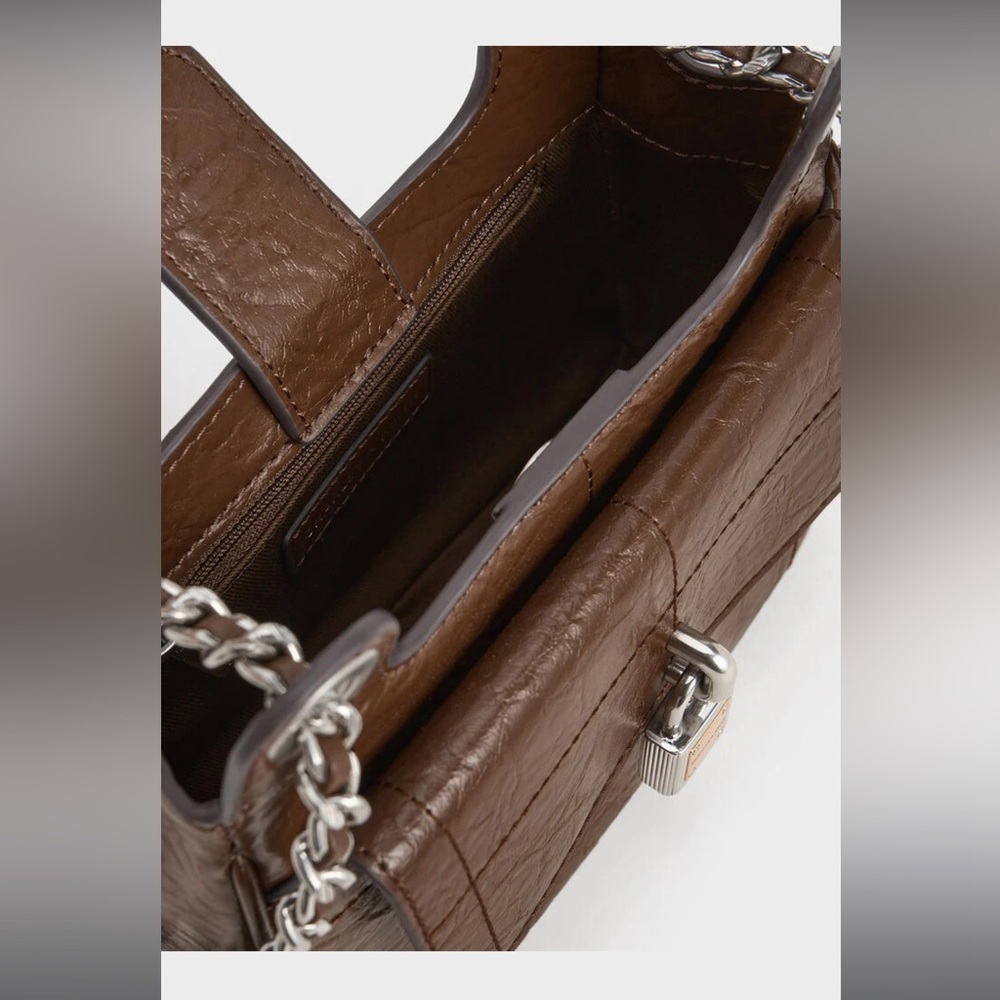 Charles & Keith Suki Crinkle-Effect Padlock Shoulder Bag - Picture 14 of 16